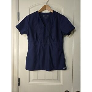 Greys Anatomy by Barco‎ Womens Navy Blue Pintuck V-Neck Scrub Top Size S